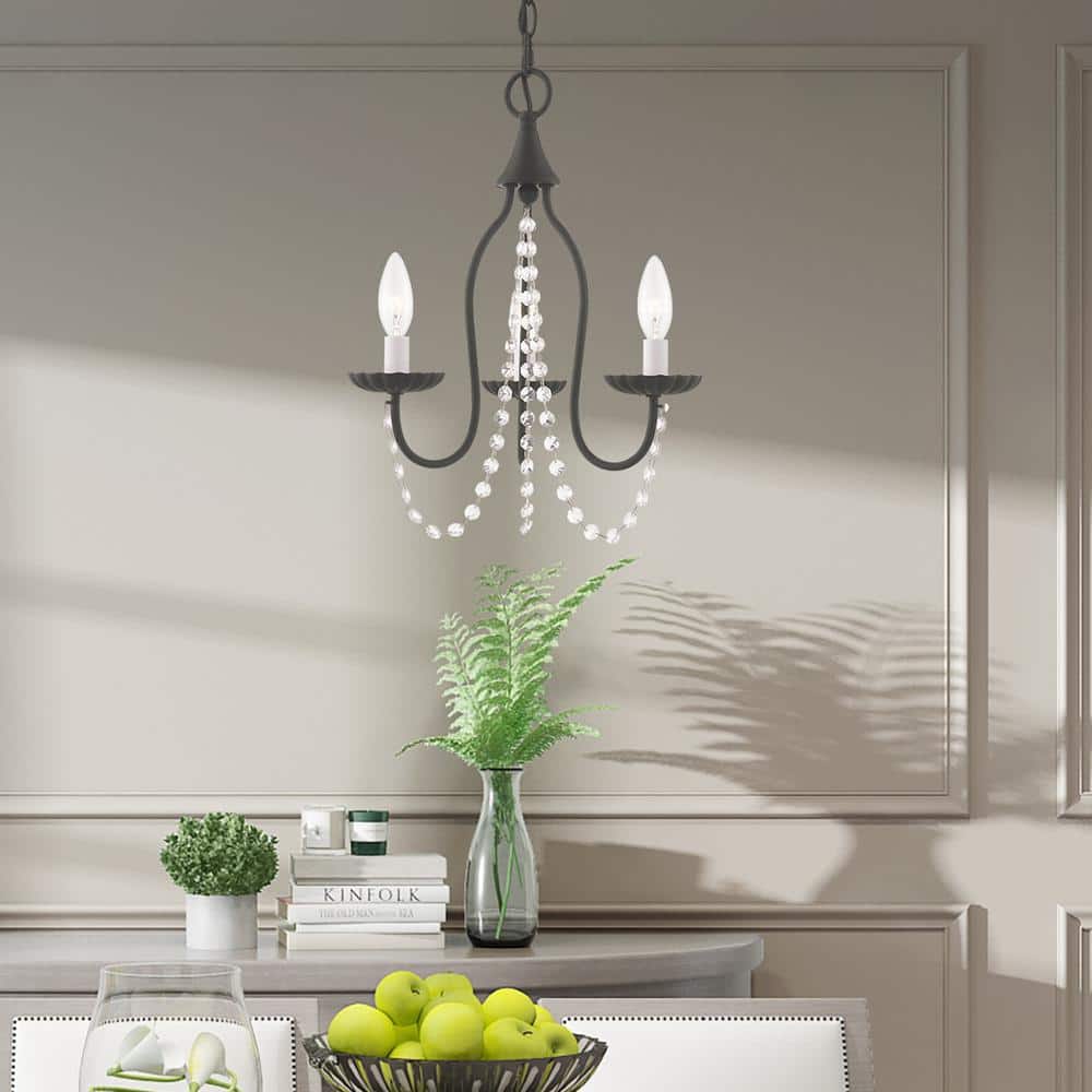 Black Mini Crystal 3-Light Candelabra Chandelier