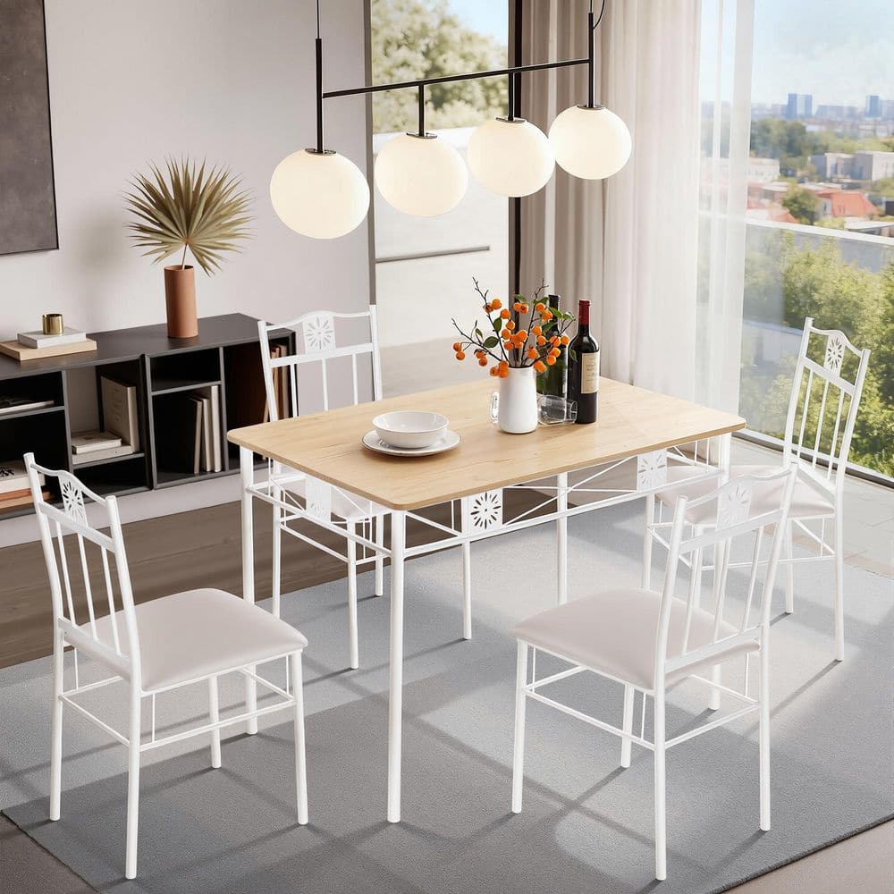VECELO 5 Piece Dining Table Set for 4, Space-Saving Kitchen Table