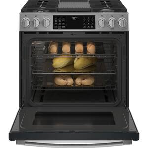 Profile 30 in. 5.6 cu. ft. Smart Slide-In Gas Range with Self-Cleaning Convection Oven and Air Fry in Stainless Steel