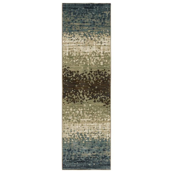 AVERLEY HOME Ross Beige/Blue 2 ft. x 8 ft. Distressed Abstract Stripe Polypropylene/Polyester Fringed Indoor Runner Area Rug