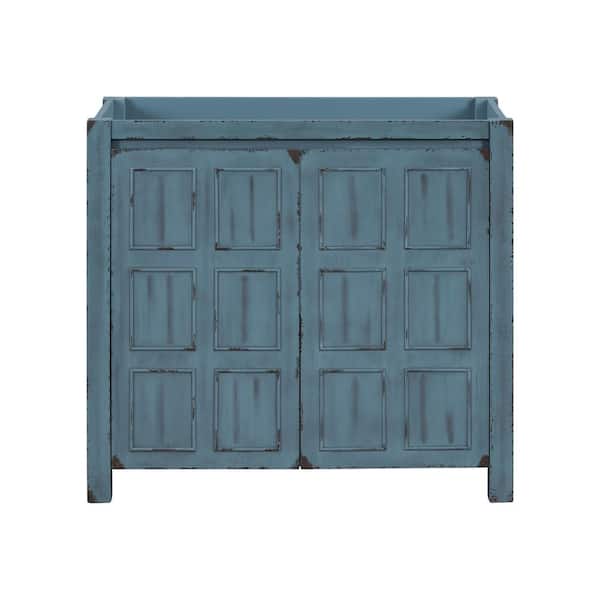 35.6 in. W x 17.9 in. D x 33 in. H Bath Vanity Cabinet without Top in Blue with 2 Tier Storage Cabinet