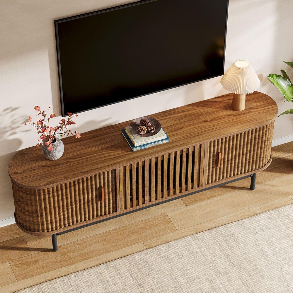 unico DIX TVボード W1800 BYBLIGHT Walnut TV Stand Fits TV's Up to 80 in. Modern TV Console