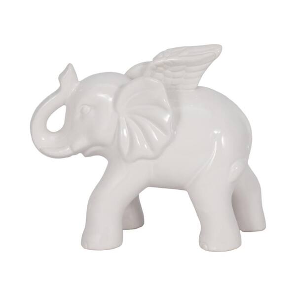 Liv & Skye White 8 in. x 6 in. Ceramic Elephant Angel Figurine