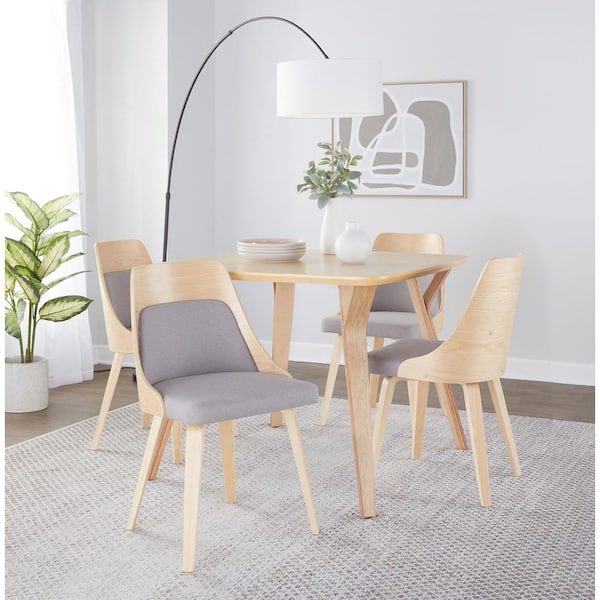 Lumisource Anabelle Grey Fabric and Natural Wood Side Dining Chair with Bent Wood Legs (Set of 2)