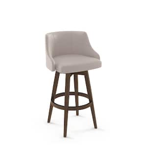 Nolan 36.25 in. Cream Faux Leather / Brown Wood Swivel Counter Stool