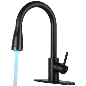 Single Handle Pull Down Sprayer Kitchen Faucet with Pull Out LED Light Sprayer in Black