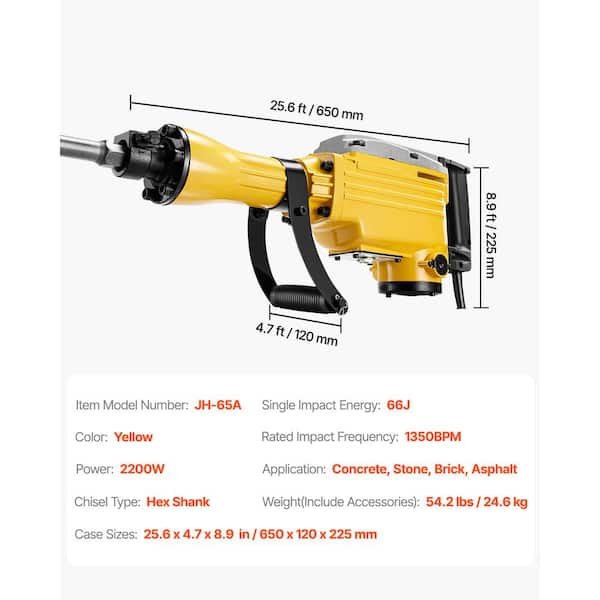VEVOR Demolition Jack Hammer, 29.72 x 6.5 in. 2200W 1350 BPM Jack