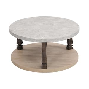 37 in. Mid-Century Grey Round Wood Coffee Table 2-Tier with Storage Shelf Living Room Side Table Coffee Table