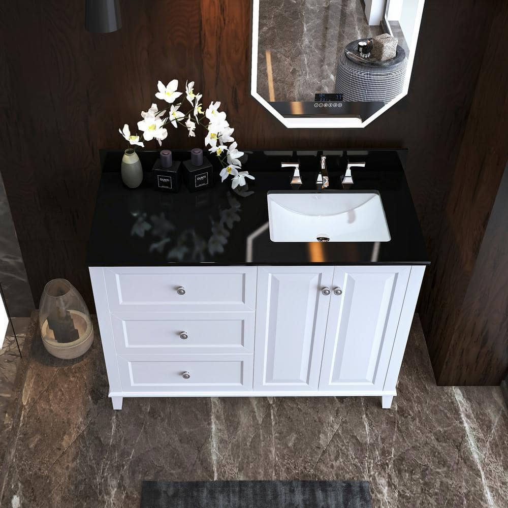 Hannah 48'' White Single Bathroom Vanity with Black Quartz Top