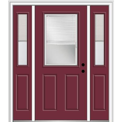 68.5 in. x 81.75 in. Internal Blinds Left-Hand Inswing 1/2-Lite Clear Painted Steel Prehung Front Door with Sidelites