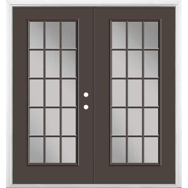 Masonite 72 in. x 80 in. Willow Wood Steel Prehung Left-Hand Inswing 15-Lite Clear Glass Patio Door in Vinyl Frame with Brickmold