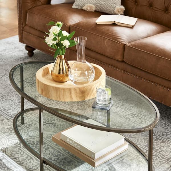 Home Decorators Collection Bella Large Oval Antique Bronze Metal and Glass Coffee  Table with Shelf (46 in. W x 18 in. H) V183102XXB-NP - The Home Depot