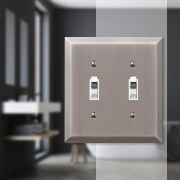 Metallic 2 Gang Toggle Steel Wall Plate - Antique Nickel