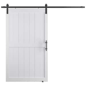48 in. x 84 in. H-Shape, MDF and PVC Covering, White, Finished, Barn Door Slab with Barn Door Hardware