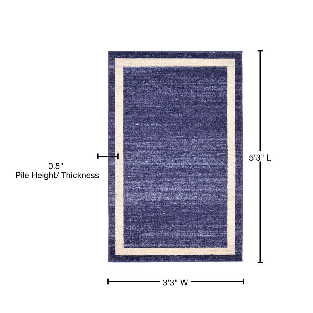 Navy Blue and Ivory Tufted Reversible Rectangular Rug
