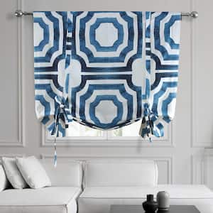 Mecca Blue Printed Cotton Rod Pocket Room Darkening Tie-Up Window Shade - 46 in. W x 63 in. L (1 Panel)