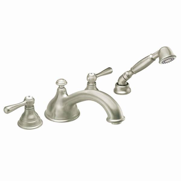 MOEN Kingsley 2-Handle Deck-Mount Roman Tub Faucet Trim Kit with Hand Shower in Brushed Nickel (Valve Not Included)