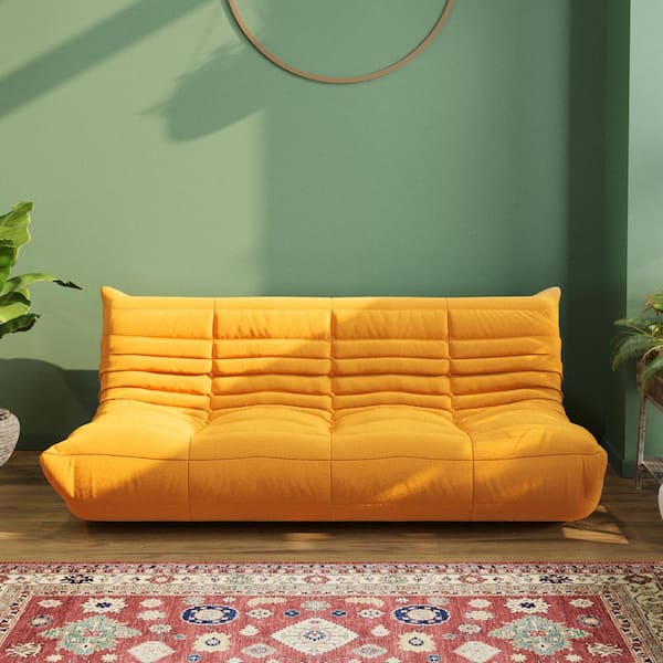 J&E Home 68.92 in. W Armless Teddy Velvet 3 Seater Modular Lazy Floor Sofa in. Yellow