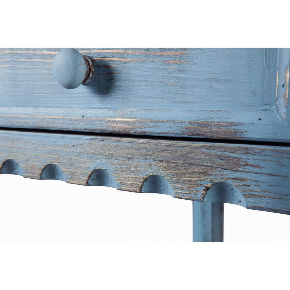 Country Cottage Antique Blue Media Console with Storage Shelf