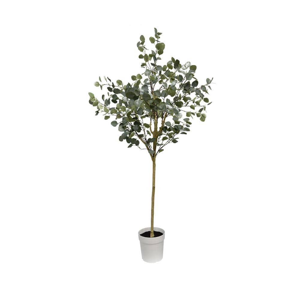 70'' Potted Silk Eucalyptus Tree in White Plastic Pot