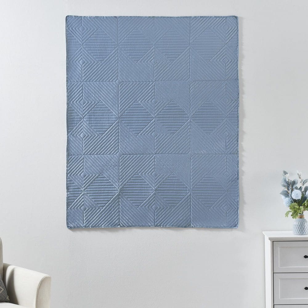 Spa Blue Velvet Quilted Reversible Throw Blanket