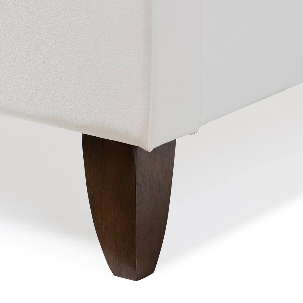 Queen White Faux Leather Upholstered Bed with Nailhead Trim