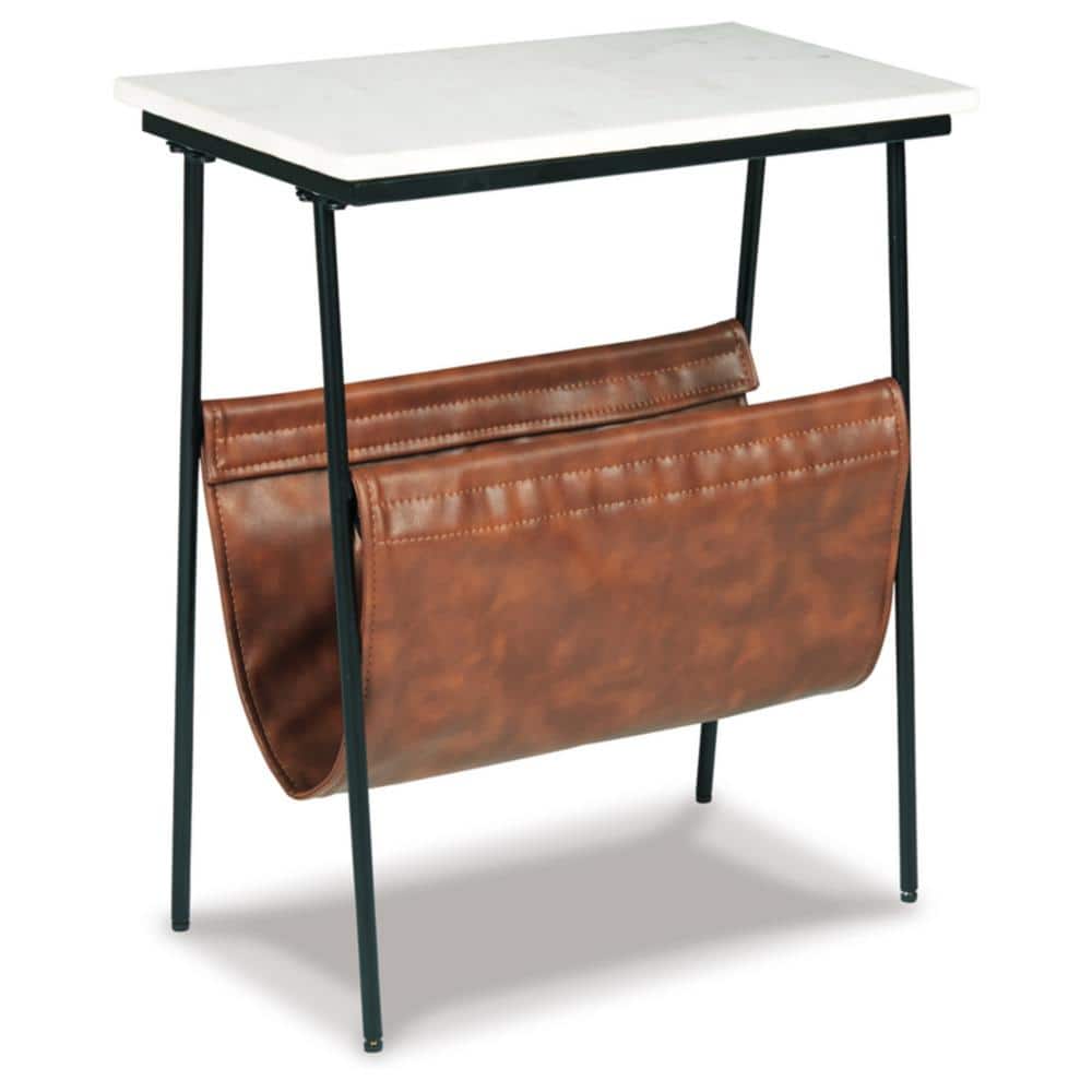 Etanbury 11.13 in. Brown/White Rectangular Marble End Table with Magazine Holder - thumbnail 3