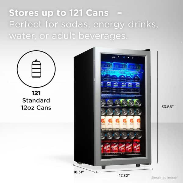 17.32 in. Single Zone 121 Cans Stainless Beverage Cooler