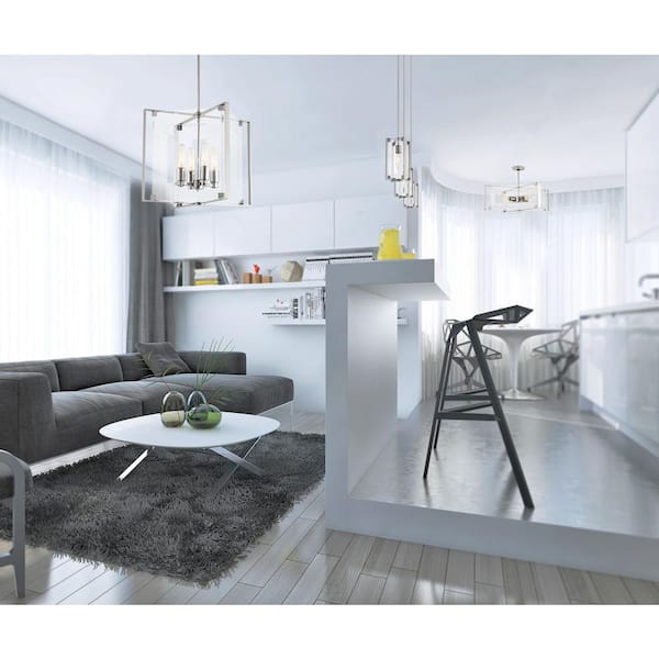 Crystal-Clear 4-Light Polished Nickel Semi-Flush Mount with Clear Acrylic