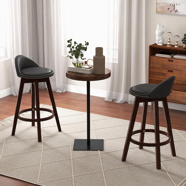Gymax 29 in. Black Wood Set of 4 Swivel Bar Stools Bar Height Stools withPVC Leather Cover
