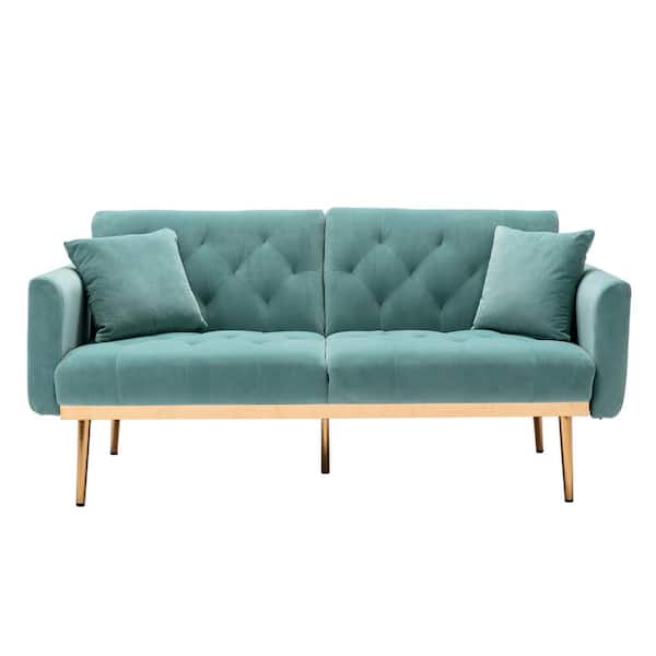 Unbranded 64 in. Light Blue Velvet 2-Seater Loveseat with 2-Pillows and Adjustment Function