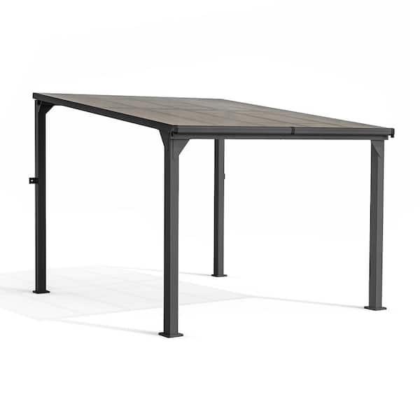 10 ft. x 10 ft. Gray Aluminum Framed with Wall-Mount Sloped Gazebo Pergola