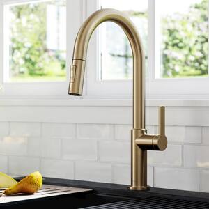 Oletto Single-Handle Pull-Down Sprayer Kitchen Faucet in Spot Free Antique Champagne Bronze