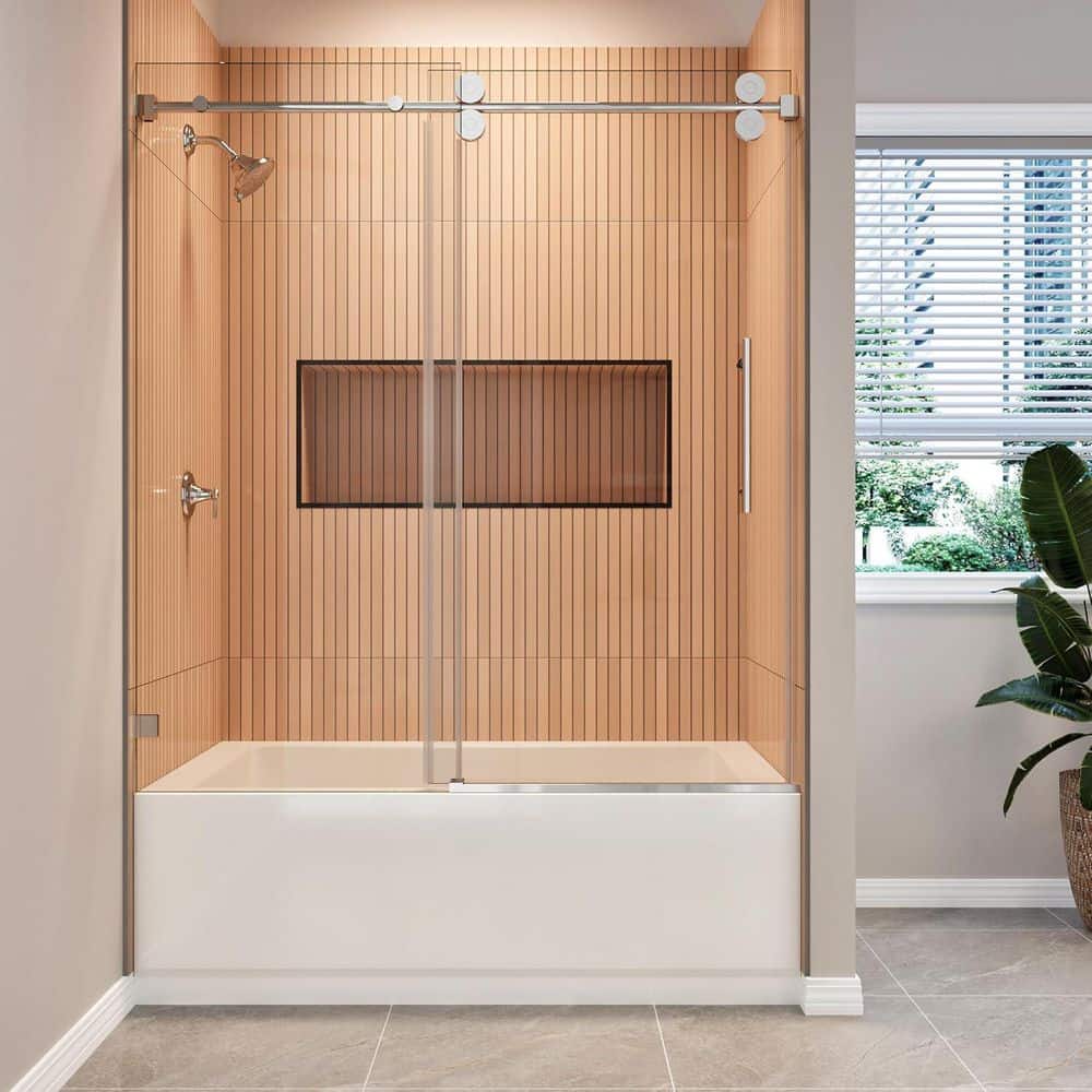 56-61 in. W x 60 in. H Single Sliding Frameless Tub Door in Chrome with 3/8 in. Clear SGCC Tempered  Glass price history on PriceWatchPro