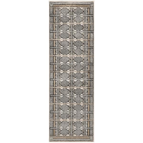Nourison Nordic Ivory Multicolor 2 ft. x 6 ft. Geometric Contemporary Runner Area Rug