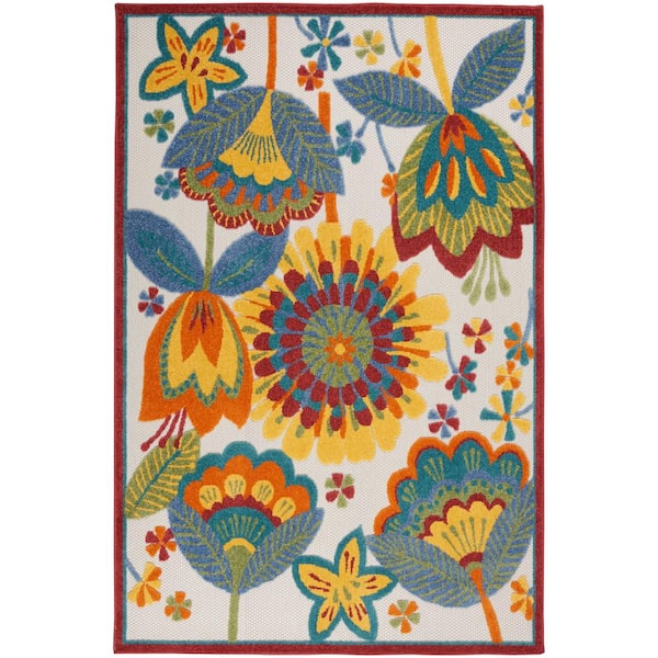 Nourison Aloha Multicolor 6 ft. x 9 ft. Floral Contemporary Indoor/Outdoor Patio Area Rug