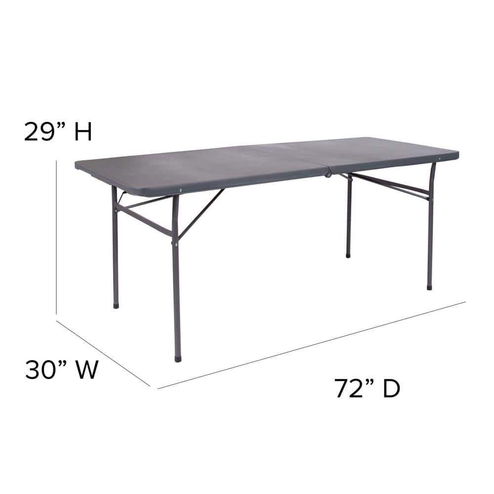 Dark Gray 6 ft. Rectangular Plastic Folding Banquet Table with Metal Frame