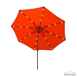9 ft. Patio Umbrella Outdoor Market 32 LED Solar Umbrella with Tilt and Crank (Orange Red)