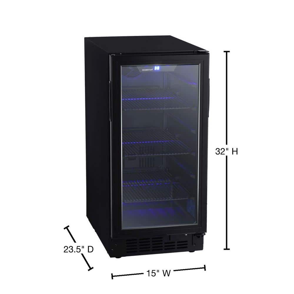 EdgeStar Black 15-Inch Wide Smart Beverage Refrigerator with Glass Door