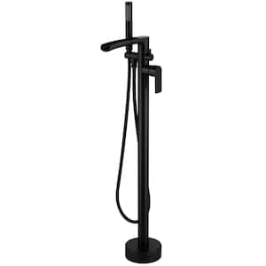 Single-Handle Waterfall Claw Foot Freestanding Tub Faucet with Hand Shower Floor Mount Bathtub Filler in Matte Black