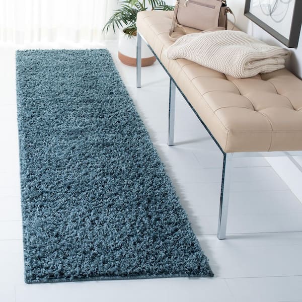 Venus Shag 2 ft. x 12 ft. Blue Solid Color Runner Rug