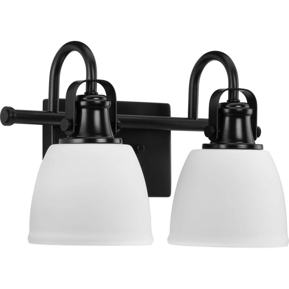 Matte Black 2-Light Vanity Fixture with Opal Glass Shades