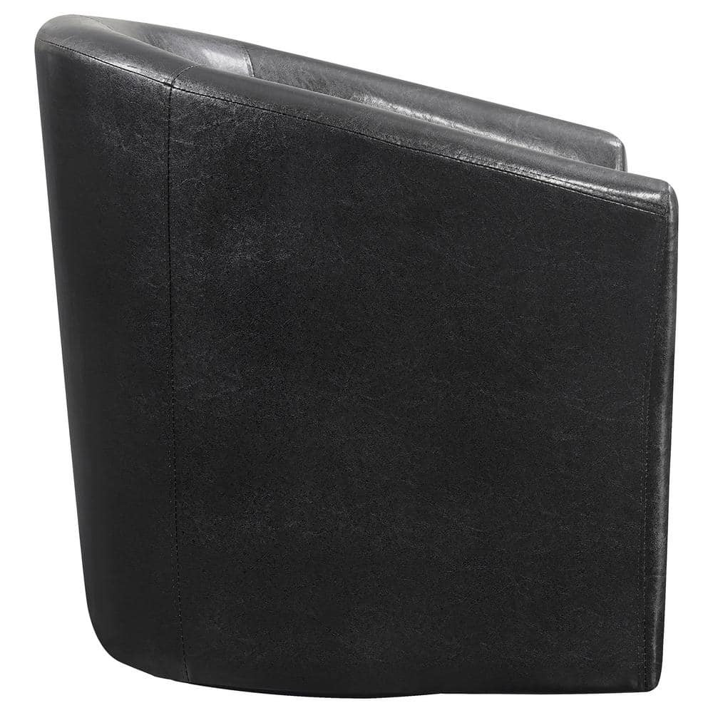 Black Faux Leather Barrel Swivel Accent Chair with Metal Base