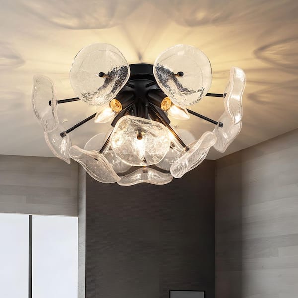 16 in.5-Light Bubble Glass Flush Mount Ceiling Light,Modern Lotus Shade Fixture for Bedroom,Living Room,Hallway,Entryway