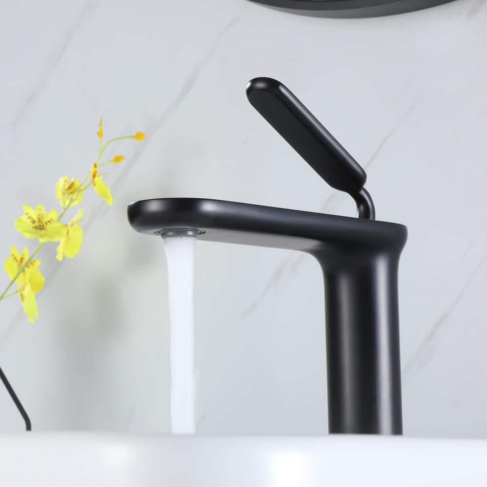 Matte Black Tall Single Handle Brass Vessel Sink Faucet