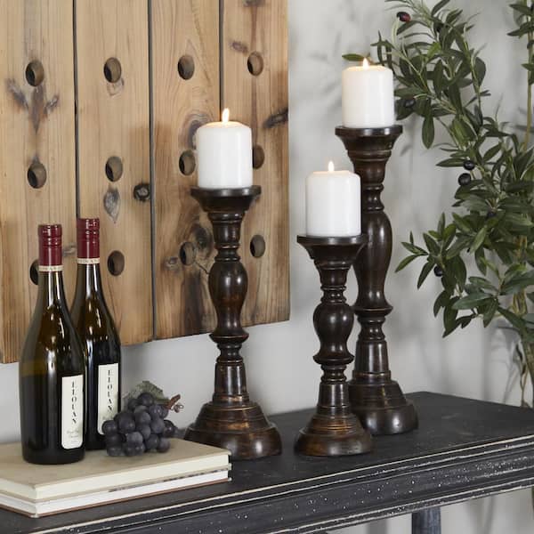 Black Mango Wood Candle Holder (Set of 3)