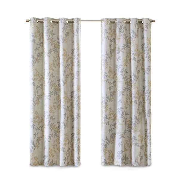 April Yellow Printed Botanical 50 in. W x 95 in. L Blackout Grommet Top Curtain