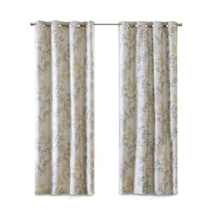 April Yellow Printed Botanical 50 in. W x 84 in. L Blackout Grommet Top Curtain