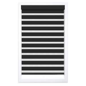 Black Cordless Light Filtering Zebra Polyester Roller Shade, 27 in. W x 72 in. L