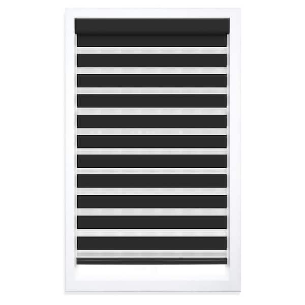 Black Cordless Light Filtering Zebra Polyester Roller Shade, 27 in. W x 72 in. L
